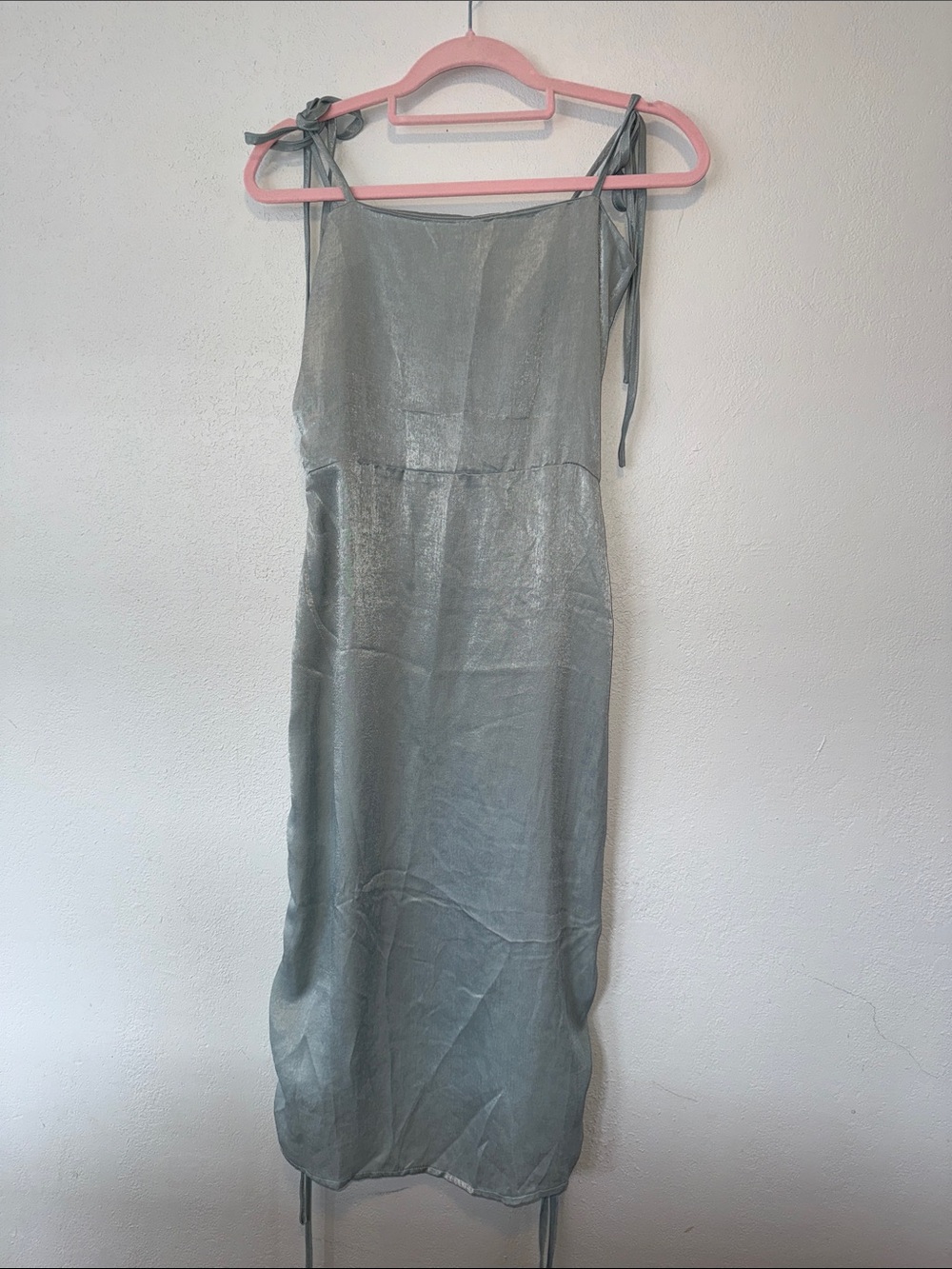 Nasty Gal Satin Strapless Tie-Slim Slip Dress in blue green